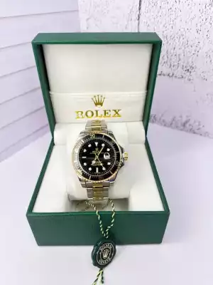 Часы Механические Rolex  сталь серебристый с золотыми краями   и с черным   циферблатом